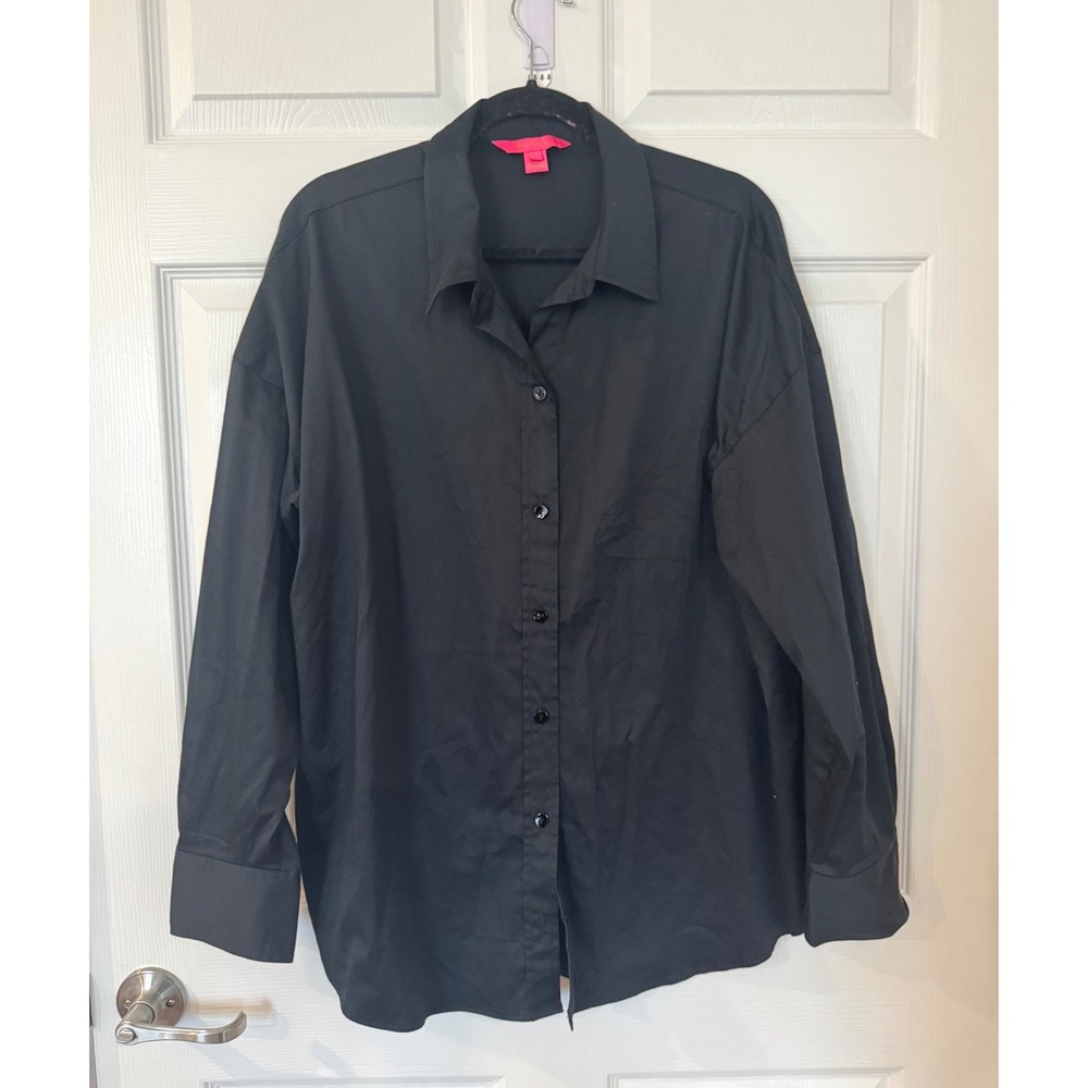 Lilly Pulitzer Womens XL Black Cotton Blend Button Down Long Sleeve Shirt Top